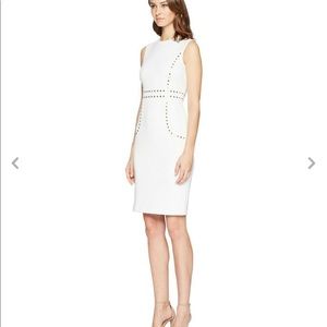 Calvin Klein white sheath sleeveless dress w/ gold